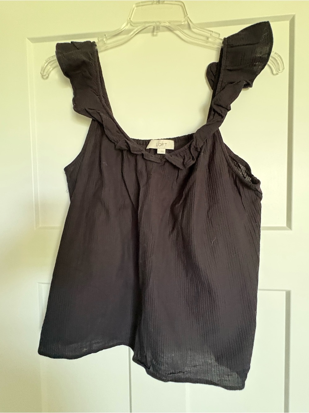 LOFT Black Ruffle-Shoulder Sleeveless Camisole